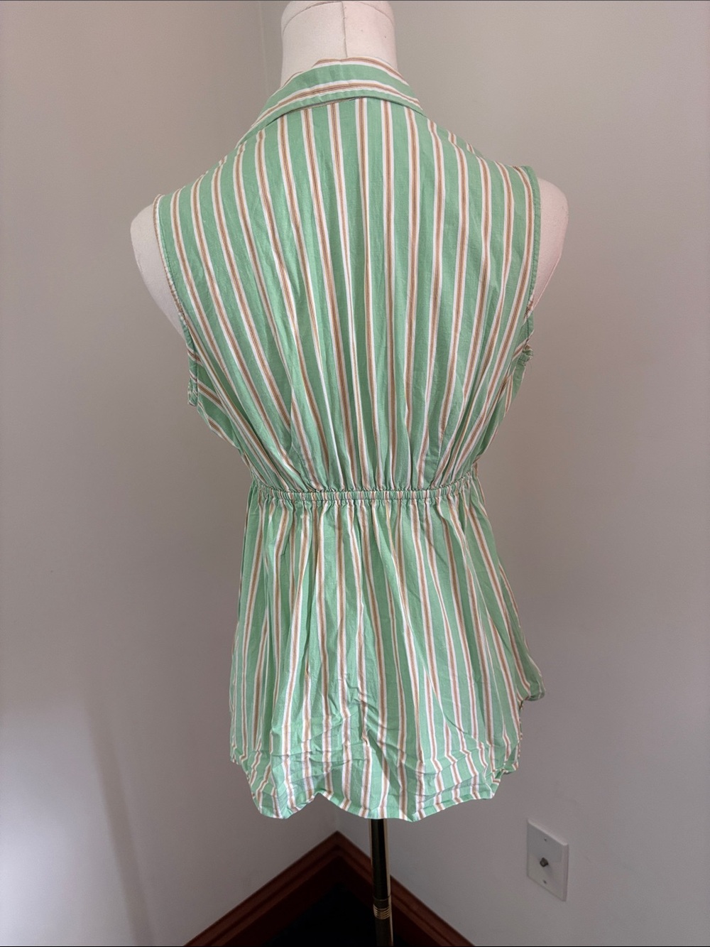 Motherhood Mint, White & Pink Striped Sleeveless Button-Front Top - Picture 4 of 4